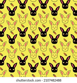 black and yellow bunny with carrot seamless pattern background vector
