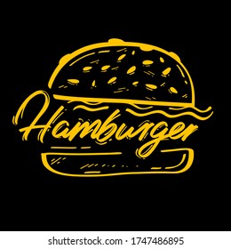 Black and yellow Burger, fast food vector illustration. Poster template for restaurant, burger