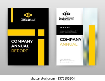 Black yellow business annual report brochure flyer design. Multipurpose abstract brochure template, include cover and back pages. Geometric flyer leaflet vector design. Vertical A4 format.