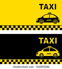 black and yellow business card with retro taxi car silhouette