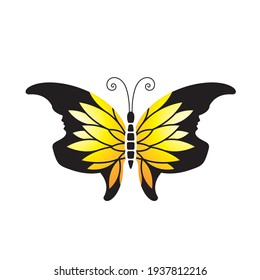 icono de vector de mariposa negra y amarilla aislado en blanco