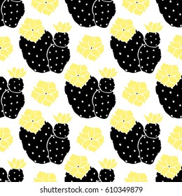 black and yellow cactus seamless pattern, cactus outline trend illustration. mexican background. print design for textile.