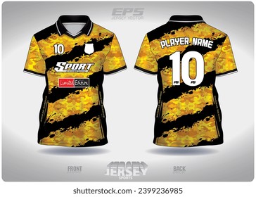 Black and yellow camouflage pattern design, illustration, textile background for sports t-shirt, football jersey shirt mockup for football club. consistent front view