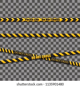 Black and yellow caution lines isolated. Realistic warning tapes. Danger signs. Vector background.