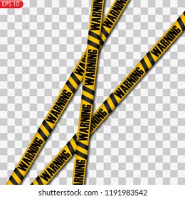 Black and yellow caution lines isolated. Realistic warning tapes. Danger signs. Vector background.