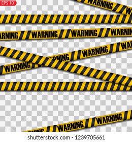 Black and yellow caution lines isolated. Realistic warning tapes. Danger signs. Vector background.