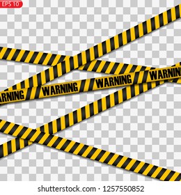 Black and yellow caution lines isolated. Realistic warning tapes. Danger signs. Vector background.