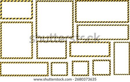 black yellow caution stripes square frames. Warning tape with yellow and black Diagonal stripes rectangle square box frame. Safety attention or warning labels symbol