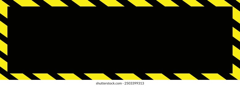 Black And Yellow Caution Stripes Tape Seamless Pattern Texture Background. Yellow and black caution tape border. Isolated on black background. Vector illustration. Eps file 106.