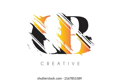 Black and Yellow CB Letter Logo with Vintage Grundge Cut Design. Destroyed Drawing Elegant Letter Icon Vector. 