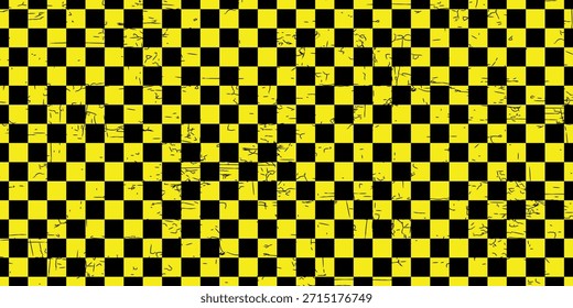 Black and yellow chess pattern. Checkerboard seamless vector illustration. Abstract checkered checkerboard for game. Grid geometric rectangle shape. Race flag. Retro mosaic floor.