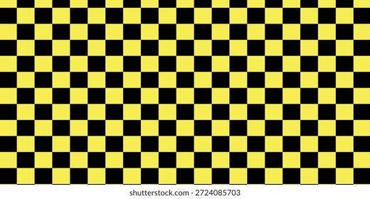 Schwarzes und gelbes Schachmuster. Nahtlose Vektorgrafik mit Schachbrett. Abstrakt kariertes Schachbrett für Spiel. Geometrisches Rasterrechteck. Rassenflagge. Retro-Mosaikboden.