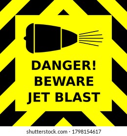 Black and yellow chevron vector graphic sign advising of the danger of jet blast