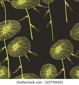 Black and yellow chrysanthemum seamless repeat