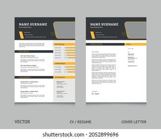 Black And Yellow Color Creative Resume Template CV Format With Cover Letter