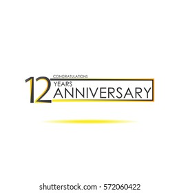 black and yellow color elegant 12 years anniversary. lines vector design for family, shop, business, company, or various event. dual color rectangle. futuristic vector design