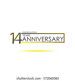 black and yellow color elegant 14 years anniversary. lines vector design for family, shop, business, company, or various event. dual color rectangle. futuristic vector design