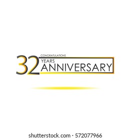 black and yellow color elegant 32 years anniversary. lines vector design for family, shop, business, company, or various event. dual color rectangle. futuristic vector design