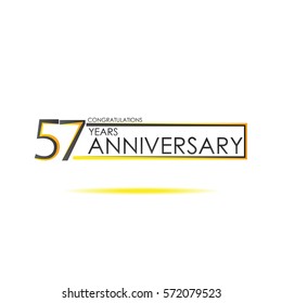 black and yellow color elegant 57 years anniversary. lines vector design for family, shop, business, company, or various event. dual color rectangle. futuristic vector design