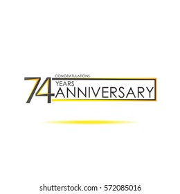 black and yellow color elegant 74 years anniversary. lines vector design for family, shop, business, company, or various event. dual color rectangle. futuristic vector design