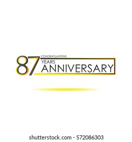 black and yellow color elegant 87 years anniversary. lines vector design for family, shop, business, company, or various event. dual color rectangle. futuristic vector design