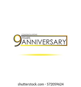 black and yellow color elegant 9 years anniversary. lines vector design for family, shop, business, company, or various event. dual color rectangle. futuristic vector design