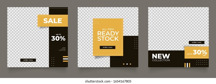 Black Yellow Color Social Media Post Template For Digital Marketing And Sale Promo. Furniture Or Fashion Advertising Banner Offer. Promotional Mockup Photo Vector Frame Illustration