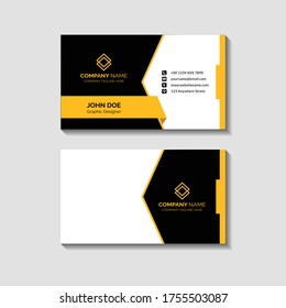 Black and yellow colors Business card print template. Personal business card design with company logo. Clean flat design. Vector illustration. Business card design Template