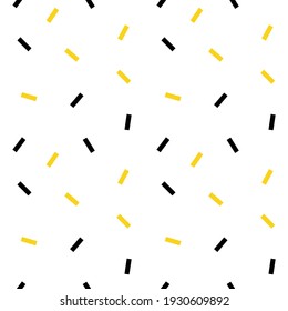 Black and yellow confetti sprinkles vector seamless pattern background for party, celebration design.