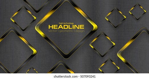 Fundo de design de vetor de quadrados de tecnologia de contraste amarelo preto