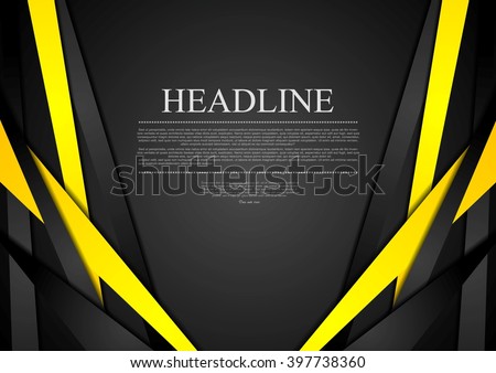 Black and yellow corporate tech striped graphic design. Vector brochure template background, corporate style black yellow stripes