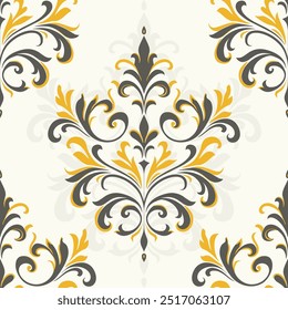 Black and yellow damask vector seamless pattern. Vintage, paisley elements. Traditional, Turkish motifs. Great for fabric and textile, wallpaper, packaging or any desired idea.