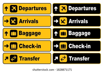 black and yellow departures and arrivals sign	