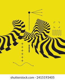 Black and yellow design. Background with optical illusion. Pattern can be used as a template for brochure, annual report, magazine, poster, presentation, flyer and banner. 3d vector illustration.