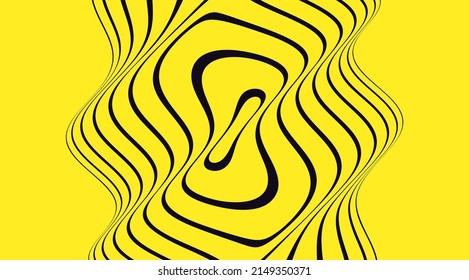 Schwarz-Gelb-Design. Muster mit optischer Illusion. Der geometrische Hintergrund nach Streifen. 3D Vektorgrafik für Broschüren, Geschäftsberichte, Magazine, Poster, Präsentationen, Flyer oder Banner.