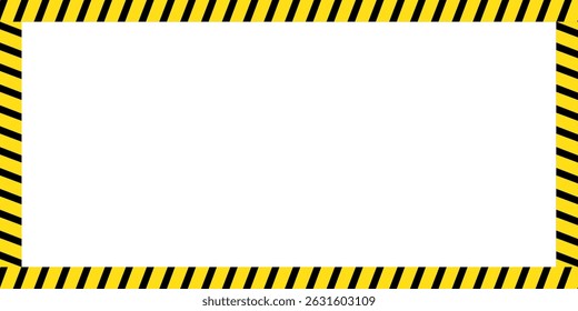 Black and yellow diagonal line striped. Blank vector illustration warning background. Hazard caution sign tape. Space for attention text .