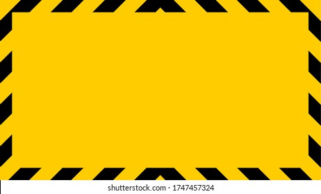 Black and Yellow Diagonal Security Stripes Pattern with Empty Space in the Middle and an Aspect Ratio of 16:9. Vector Image.