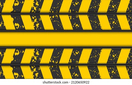 Black and Yellow diagonal stripes background with grunge texture for Warn Caution, Industrial Warning, Construction, Safety, Hazard Sign, Danger, and Barrier. Vector graphic illustration.
