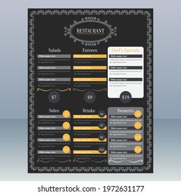 Black Yellow Elegant Restaurant Menu