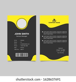 Black yellow employee id card template design. Vector illustration EPS 10