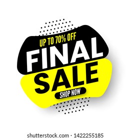 Black and yellow final sale banner on white background, up to 70% off. Vector illustration.