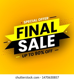 Black and yellow final sale banner, special offer. Vector illustration.