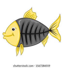 black yellow fish smiling on white background.
