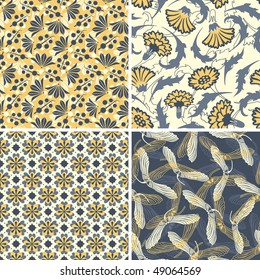 black yellow floral patterns in set