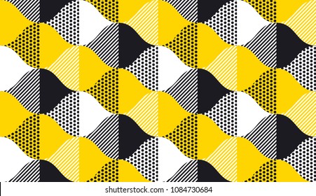 black and yellow fun concept geometry pattern. seamless pattern vector illustration for background, fabric, wrapping paper. stock template design.
