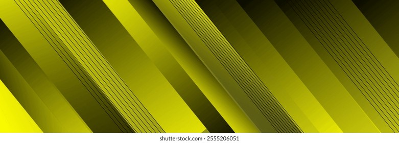 Black and Yellow geometric abstract background with diagonal stripes and shadows. Elegant geometric. Modern graphic design. Horizontal banner template.Vector