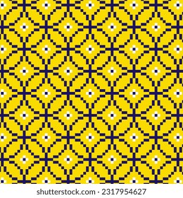 Patrón geométrico sin soldadura de color negro y amarillo para la impresión de tela batik de papel pintado, etc., pañuelo de diamantes cuadrados ilustrado, alfombra, paños, chevron. textil tribal de píxel étnico de arte.