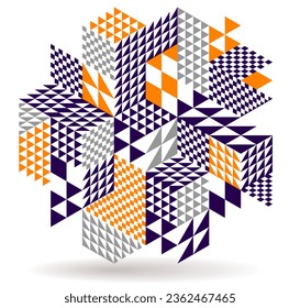 Black and yellow geometric vector abstract background with cubes and shapes, isometric 3D abstraction art displaying city buildings forms look like, op art optical illusion.