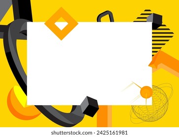 Black and yellow geometrical graphic retro theme background with place for text. Minimal geometric elements frame. Vintage abstract shapes vector illustration for advertising.