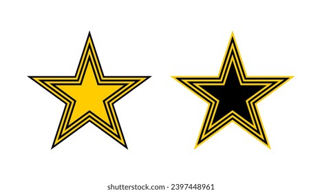 Black and yellow gold Christmas star outline icons set illustration vector. Collection of stars shape logo isolated on white background.